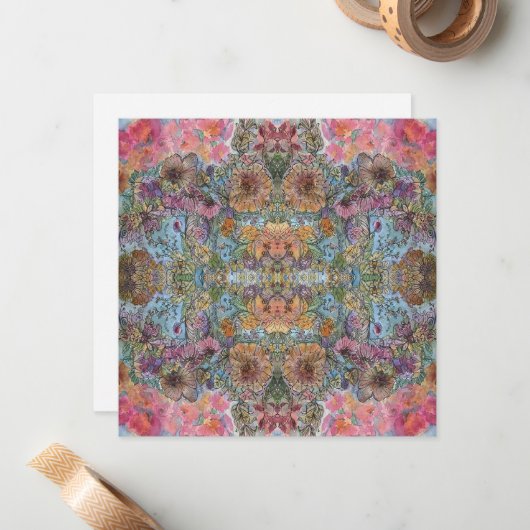 Shabby Chic Flower Garden Waterverf Schilderij Notitiekaartje (Voorkant / Achterkant in situ)