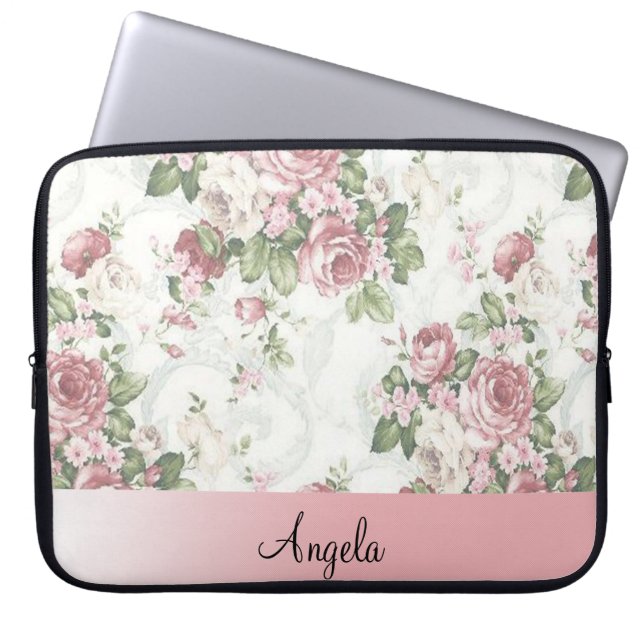  Shabby Chic Flowers-Personalized Laptop Sleeve (Voorkant)