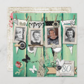 Shabby Chic Foto 80ste verjaardag Uitnodiging (Voorkant / Achterkant)