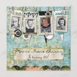 Shabby Chic Foto 80th Birthday Party Invitation Kaart