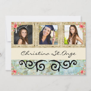 Shabby Chic Foto Afstuderen Open Huis Uitnodigen Kaart