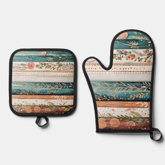 Shabby chic gemengde patronen ovenwant & pannenlap set (Voorkant)