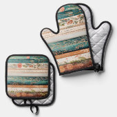 Shabby chic gemengde patronen ovenwant & pannenlap set (Voorkant / Achterkant)