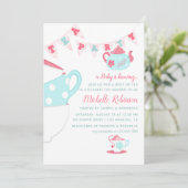 Shabby-Chic Girl Baby shower Tea Party Invitation Kaart (Staand voorkant)