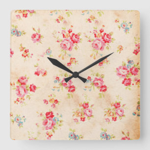  Shabby Chic Girly Pink Blue Rozen Floral Vierkante Klok