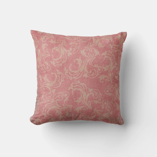  Shabby Chic Girly Pink Damask Kussen (Voorkant)