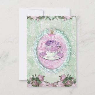 Shabby Chic Green and lilac "Tea Party" Kaart
