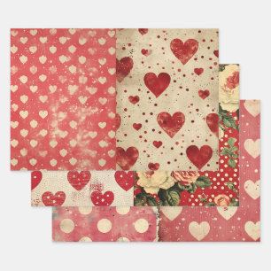  Shabby Chic Half Mix Rood Bloemen Hart Vlek Inpakpapier Vel