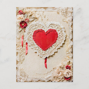 Shabby Chic Hart met Kant Feestdagenkaart