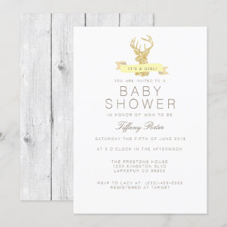Shabby Chic Herten Baby shower Invitation Kaart