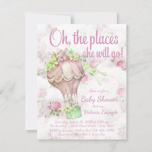 Shabby Chic Hot Air Balloon Baby shower Invitation (Devant)