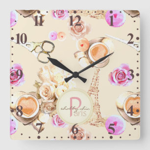 Shabby Chic in Parijs Vierkante Klok