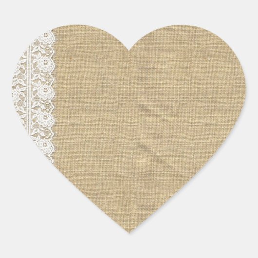 Shabby Chic  Kant & Rustieke Natuurlijke Burlap Hart Sticker (Voorkant)