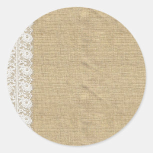 Shabby Chic  Kant & Rustieke Natuurlijke Burlap Ronde Sticker