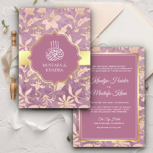 Shabby Chic Lavender Gold Floral Muslim Wedding Kaart