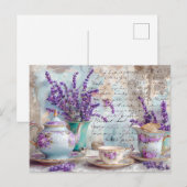 shabby chic Lavender with Classic Tea Service Briefkaart (Voorkant / Achterkant)