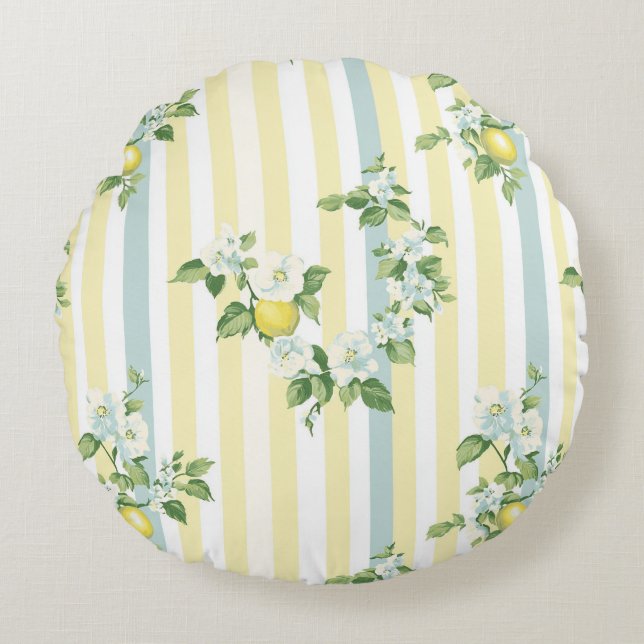 Shabby Chic Lemon Floral Series Design #11 Rond Kussen (Voorkant)