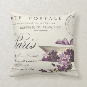 Shabby Chic, lila Frans faux linnen Kussen