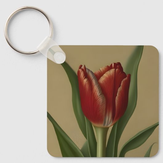Shabby Chic Lovely Red Tulip Sleutelhanger (Voorkant)
