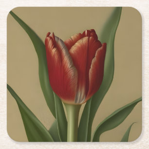 Shabby Chic Lovely Red Tulip Vierkante Kartonnen Onderzetter