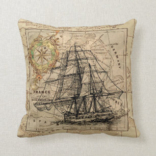 Shabby Chic Map Nautical Kussen