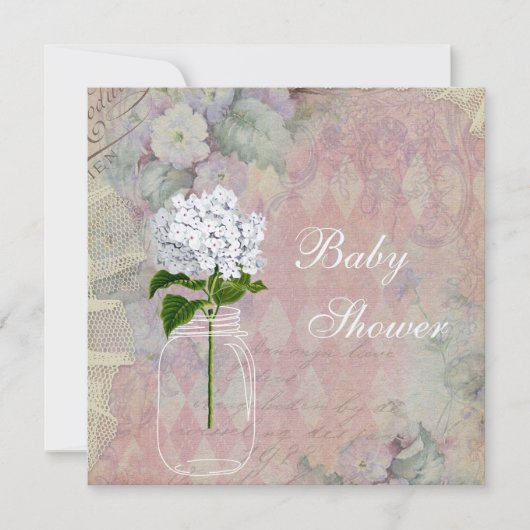 Shabby Chic Mason Jar & Hydrangea Baby shower Kaart (Voorkant)