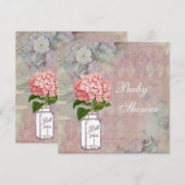 Shabby Chic Mason Jar & Hydrangea Baby shower Kaart (Voorkant / Achterkant)