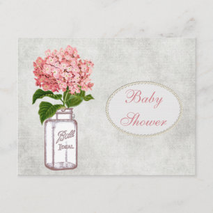 Shabby Chic Mason Jar & Hydrangea Baby shower Kaart