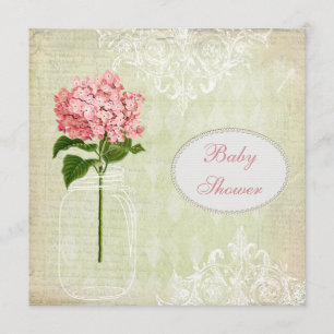 Shabby Chic Mason Jar & Hydrangea Baby shower Kaart