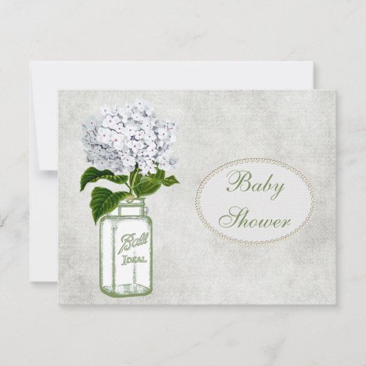 Shabby Chic Mason Jar & Hydrangea Baby shower Kaart (Voorkant)