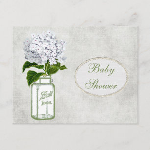 Shabby Chic Mason Jar & Hydrangea Baby shower Kaart