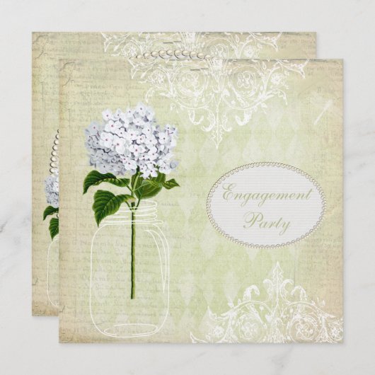 Shabby Chic Mason Jar & Hydrangea Verloving Kaart (Voorkant / Achterkant)