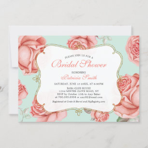 Shabby Chic Mint & Coral Bridal Shower Invitation