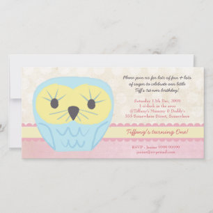 Shabby Chic Owl 1er anniversaire Invitation de fêt