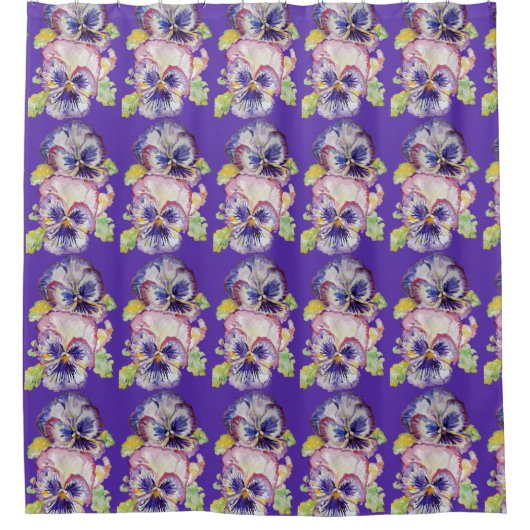 Shabby Chic Paarse Pansy Violet Showgordijn Douchegordijn (Voorkant)