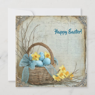  shabby chic paaseieren in mandje narcis feestdagenkaart
