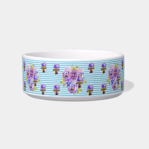 Shabby Chic Pansy bloemen Blue Stripe floral Pet Voerbakje