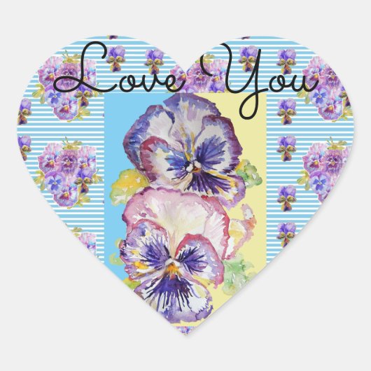 Shabby Chic Pansy Blue Love Heart Envelope Sticker (Voorkant)