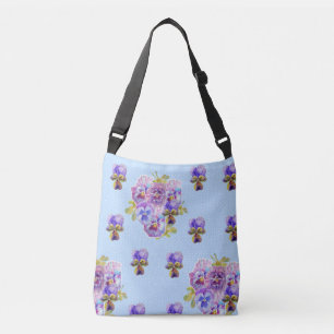 Shabby Chic Pansy Fleurs Polka Dot Crossbody Sac