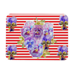 Shabby Chic Pansy Floral Red Stripe Magnet Magneet