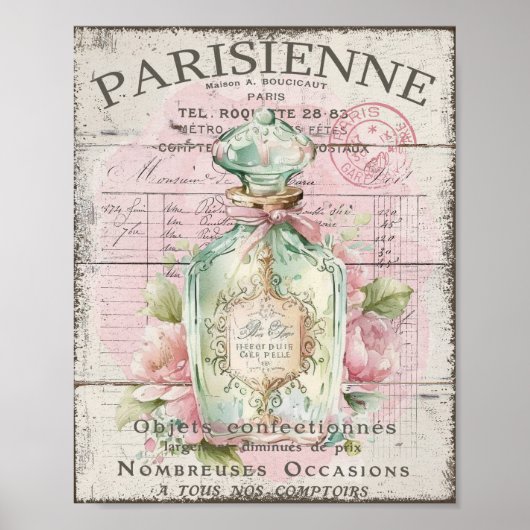 Shabby Chic Parfum Bottle Frans Script Poster (Voorkant)