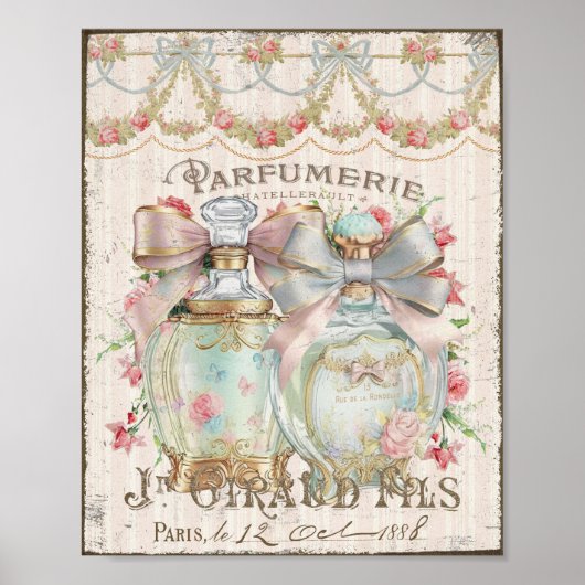 Shabby Chic Parfum Flessen Frans Script Poster (Voorkant)