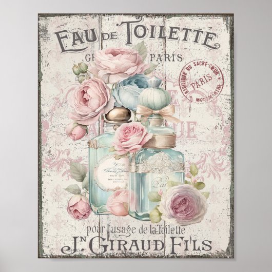 Shabby Chic Parfum Flessen Frans Script Poster (Voorkant)