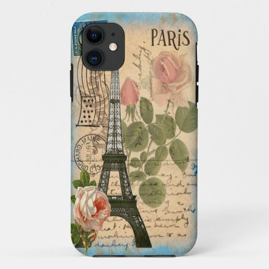 Shabby Chic Paris Eiffel Tower & Rozen Case-Mate iPhone Case (Achterkant)