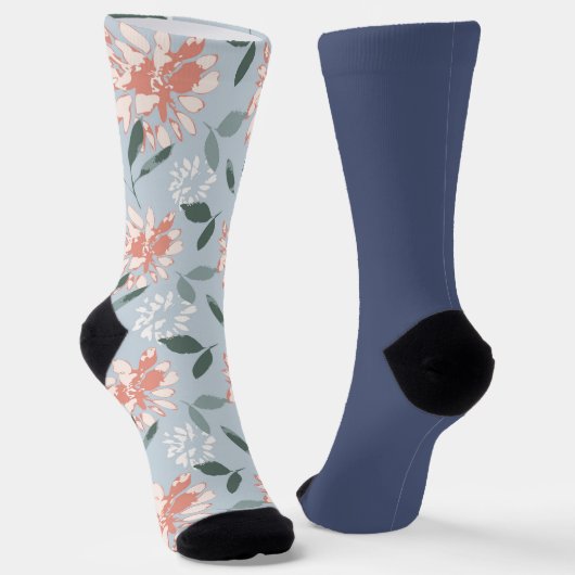 Shabby Chic Pastel Blauw Bloemen Odd Mismatch Sokk Sokken (Gebogen)