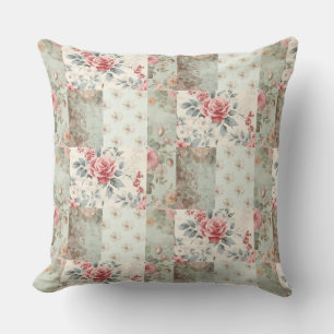  Shabby Chic Pastel Groene Bloemen Patchwork Buitenkussen