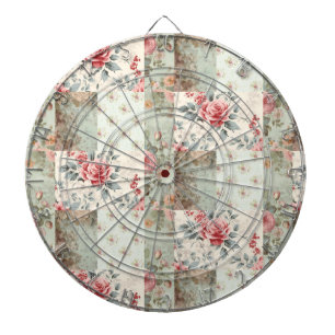 Shabby Chic Pastel Groene Bloemen Patchwork Dartbord