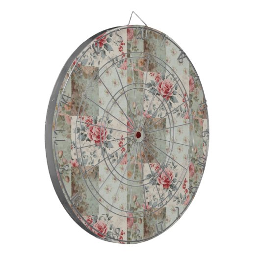 Shabby Chic Pastel Groene Bloemen Patchwork Dartbord (Voorkant Links)