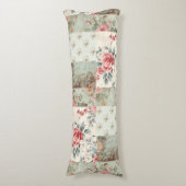  Shabby Chic Pastel Groene Bloemen Patchwork Lichaamskussen (Voorkant Verticaal)