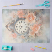 Shabby chic pastel groene perzik antiek klok tissuepapier (Craft)